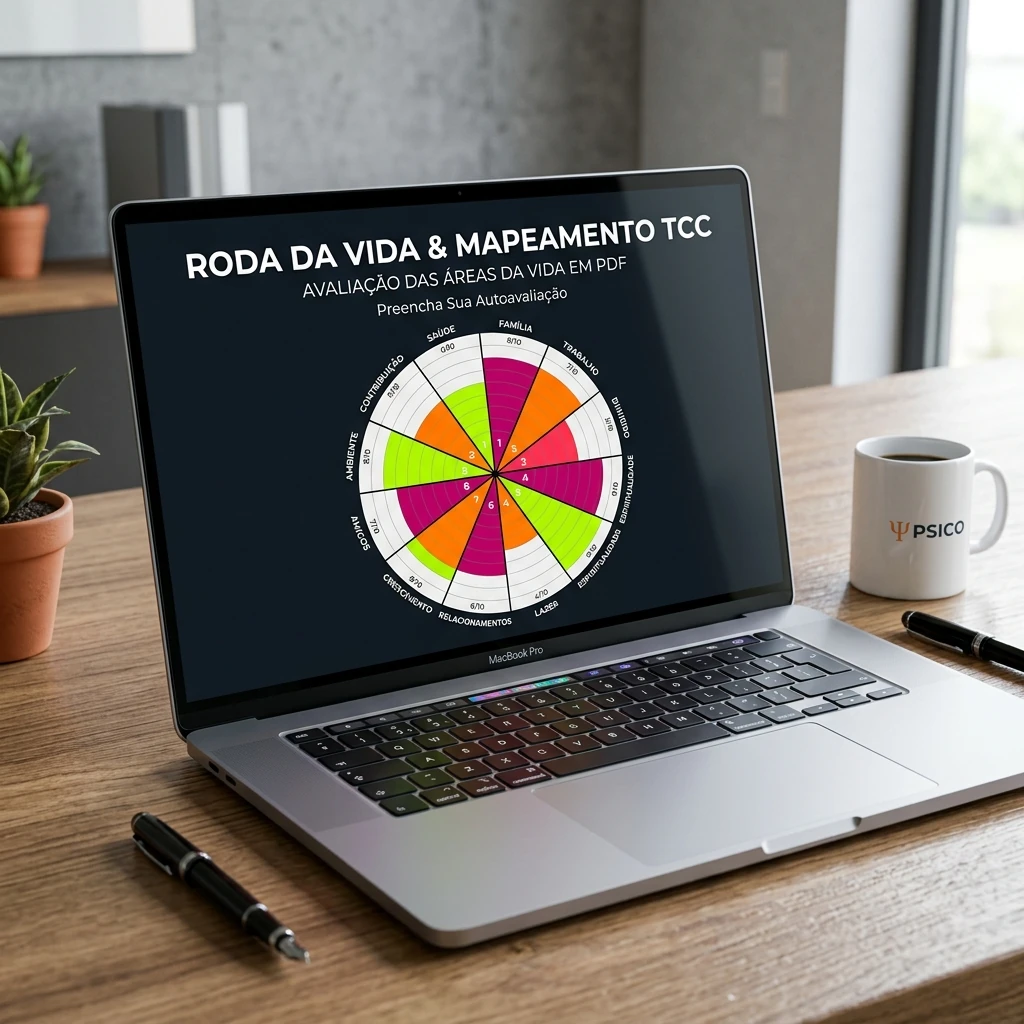 Mockup do formulário Roda da Vida preenchível em computador portátil e tablet